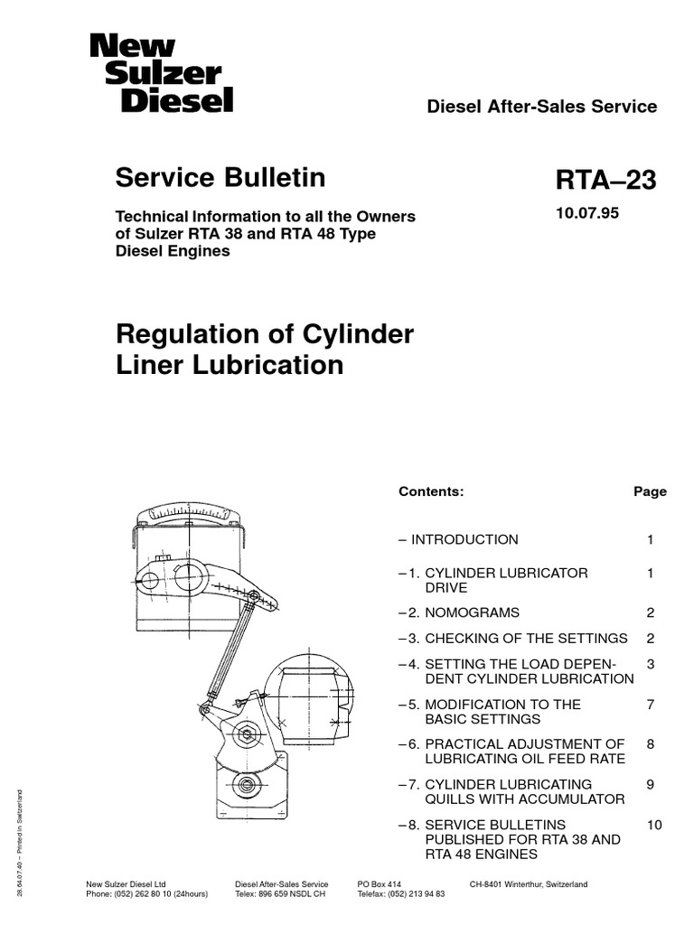 Cylinder Lubrication for Sulzer RTA Engines | PDF | Piston | Cylinder ...