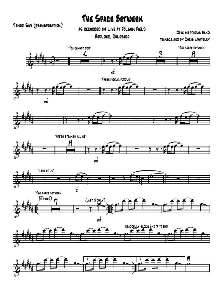 Space Between Tenor Sax Transposition (FF) PDF