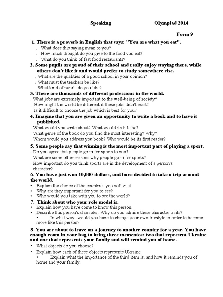 English Speaking Topics for 11th Grade | PDF | Adoption | Experience
