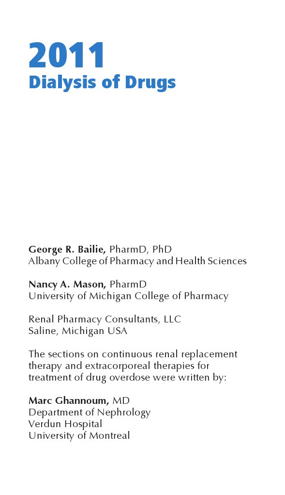 The Dialysis of Drugs 2011 PDF Dialysis Hemodialysis