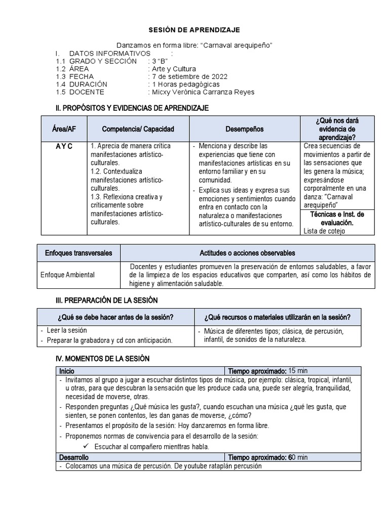 SESIÓN DE APRENDIZAJE Danza | PDF | Aprendizaje | Bailes