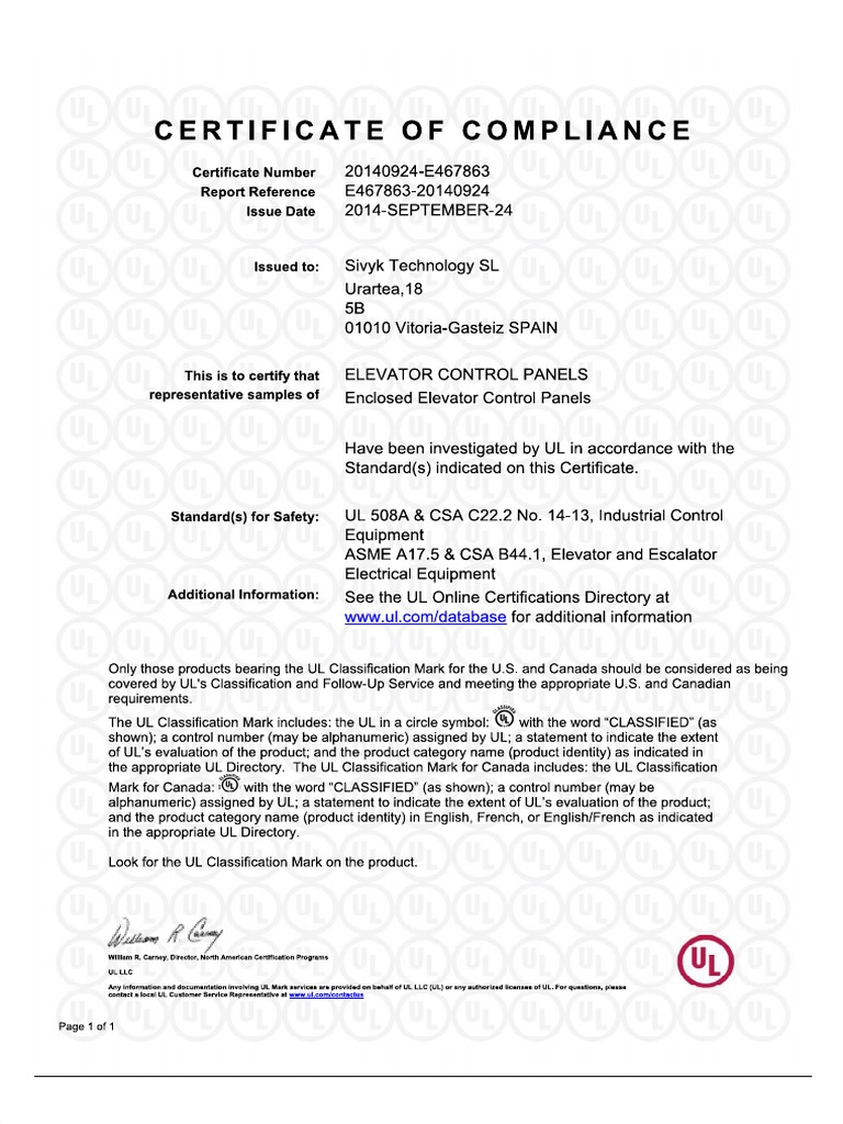 Certificado (UL) Control PDF