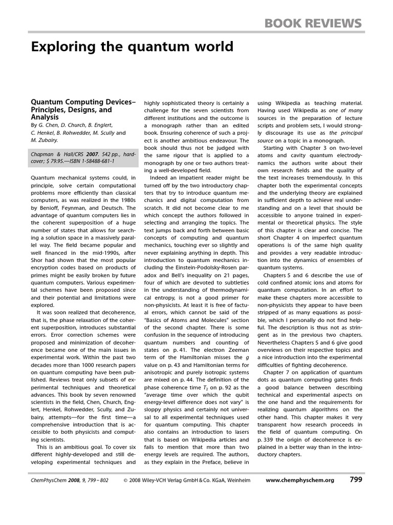 Quantum Computing Devices–Principles, Designs, and Analysis. By G. Chen ...