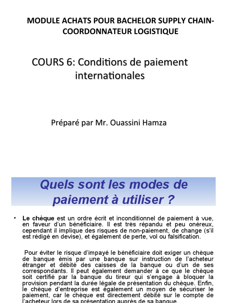 Modes de Paiement Internationaux | PDF | Lettre de crédit | Secteurs du ...