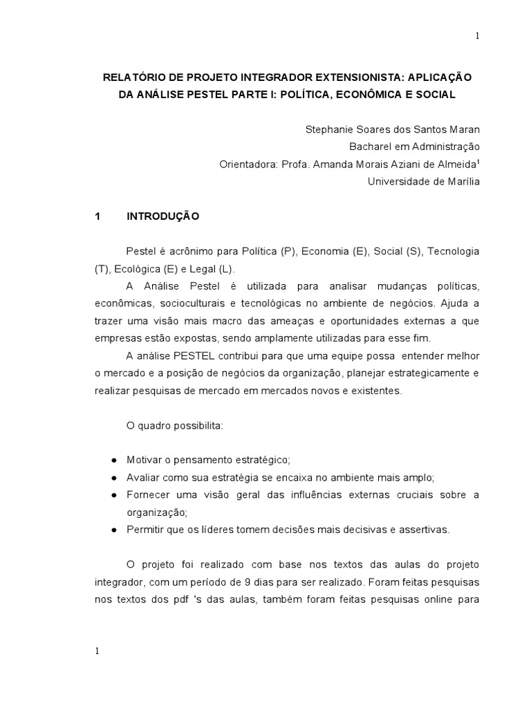 Relatório Projeto Integrador | PDF | Economia | Sociologia