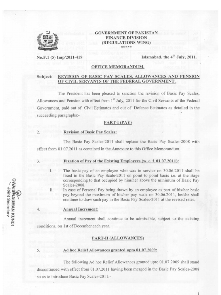 Revised Pay Scale 2011 | PDF | Government | Finance (General)