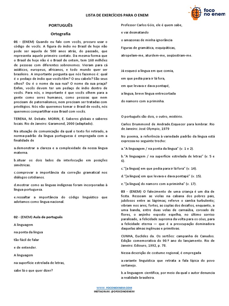 Exercícios de Português para o ENEM | PDF | Linguística