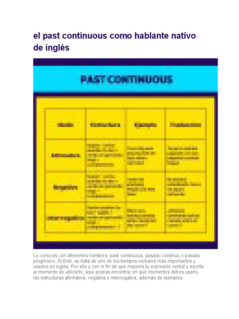 Estructura y uso del pasado continuo | PDF | Verbo | Mecánica del lenguaje