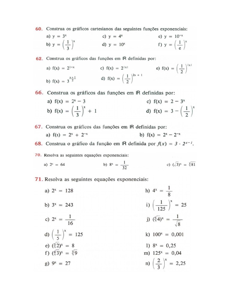 Lista de Exercícios - Função e Equação Exponencial | PDF