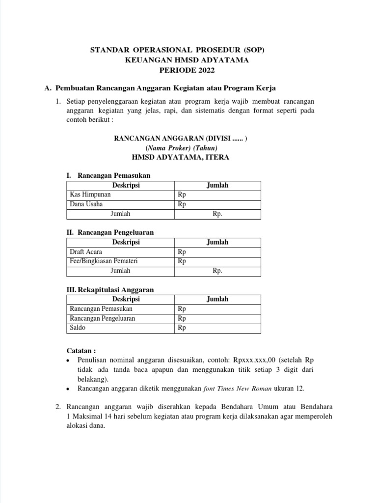 SOP Keuangan HMSD Adyatama 2022 | PDF