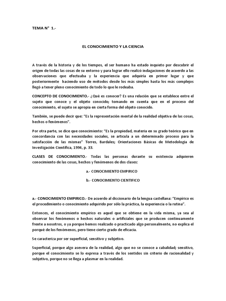 El Conocimiento y La Ciencia | PDF | Conocimiento | Teoría