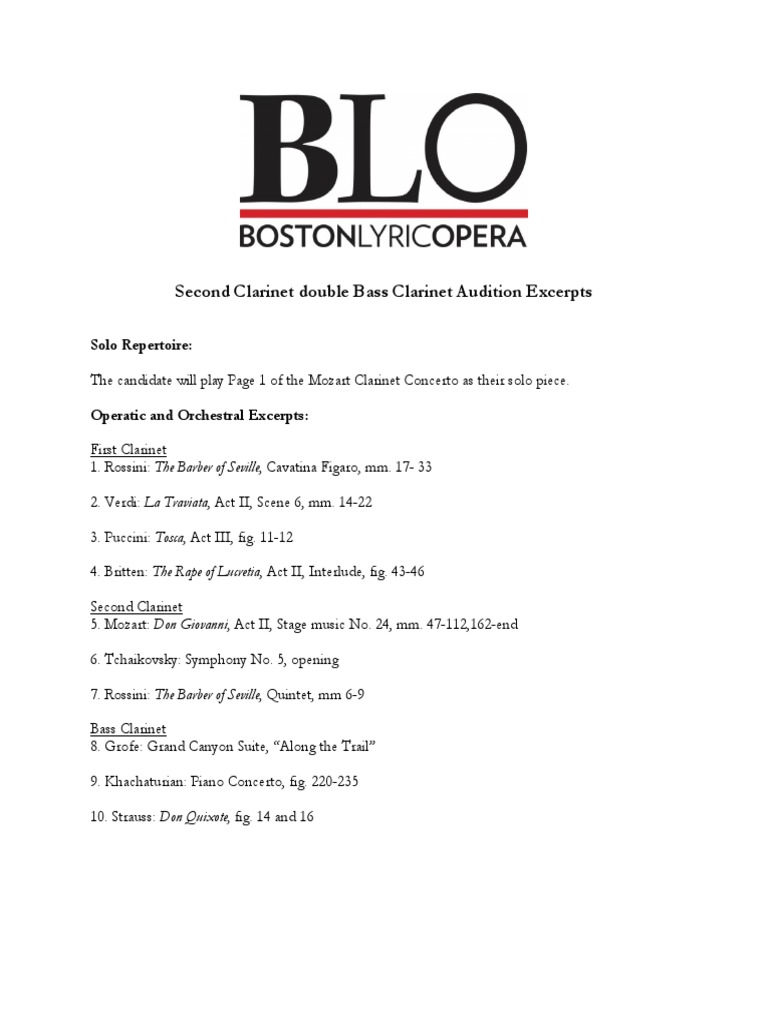 Second Double Bass Audition Excerpts PDF