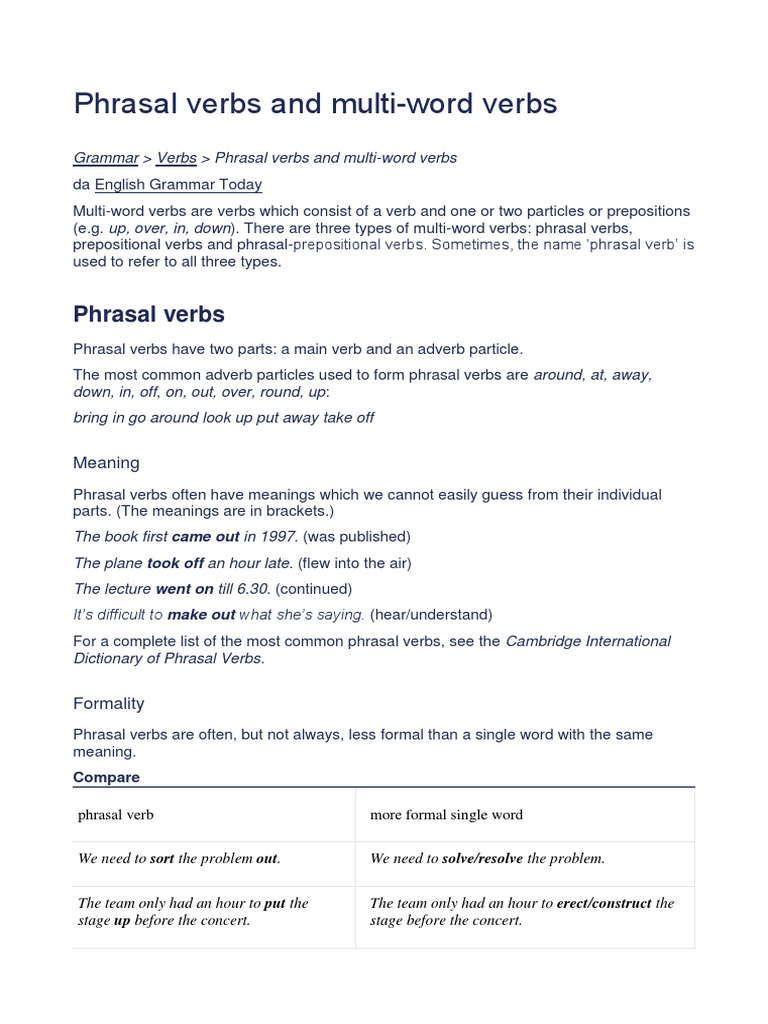 Phrasal Verbs Explained | PDF | Preposition And Postposition | Verb