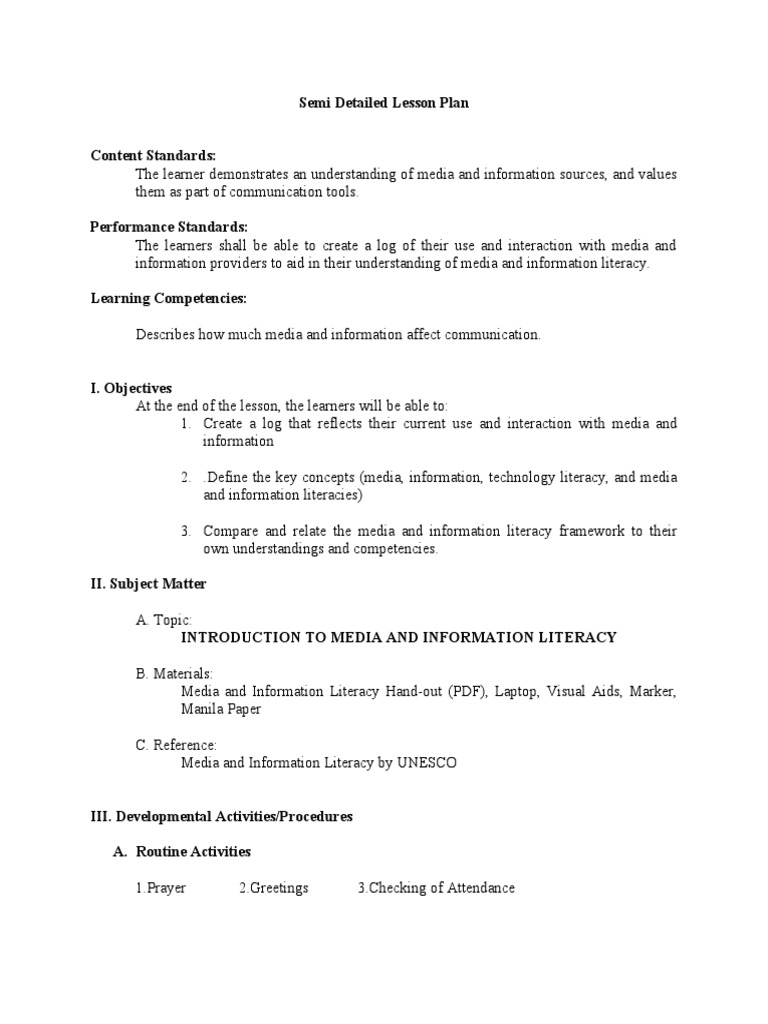 Semi Detailed Lesson Plan | PDF
