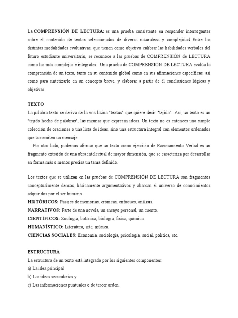 Comprensión de Lectura y Razonamiento | PDF | Comprensión lectora ...