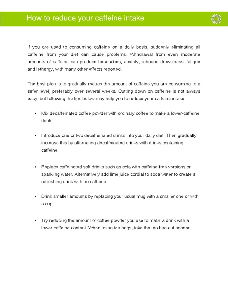 Reduce Caffeine Intake Tips | PDF
