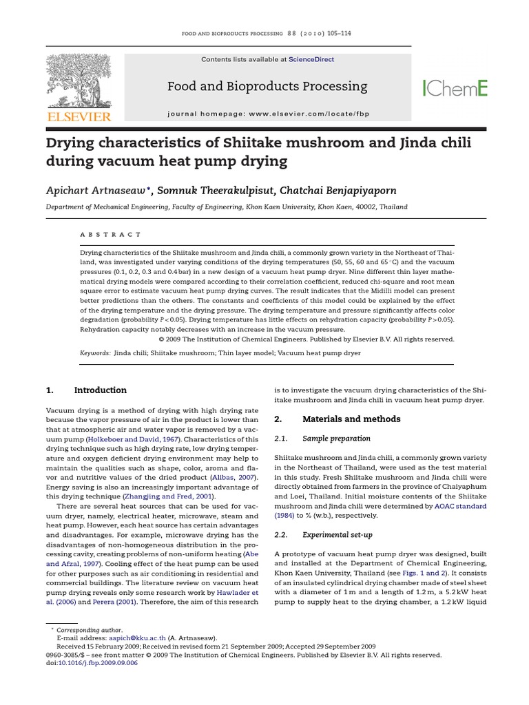 Drying Characteristics of Shiitake Mushroom and Jinda Chili During Vacuum Heat Pump Drying PDF