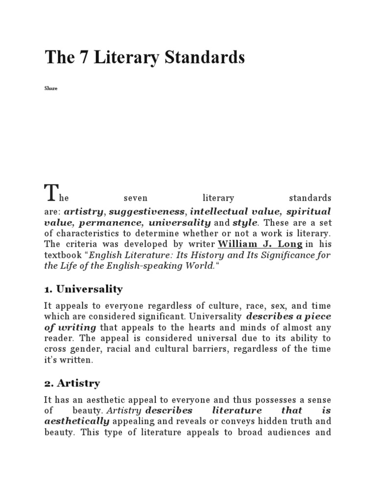 The 7 literary standards pdf thought aesthetics