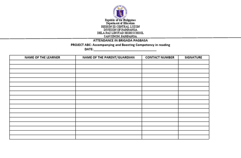 Attendance for Brigada Pagbasa Project | PDF