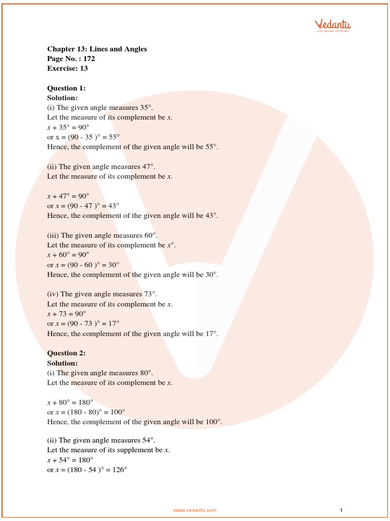 Class 7 Chapter13 Lines and Angles PDF Angle Line (Geometry)