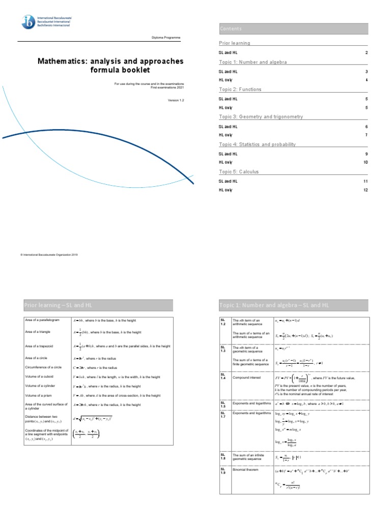 AA Formula Booklet PDF Area Mathematics
