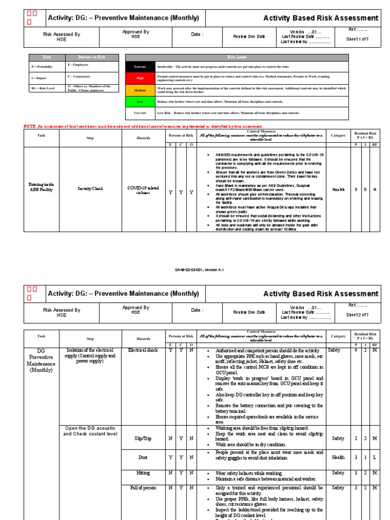 Monthly Preventive Maintenance Risk Assessment | PDF | Risk | Violence