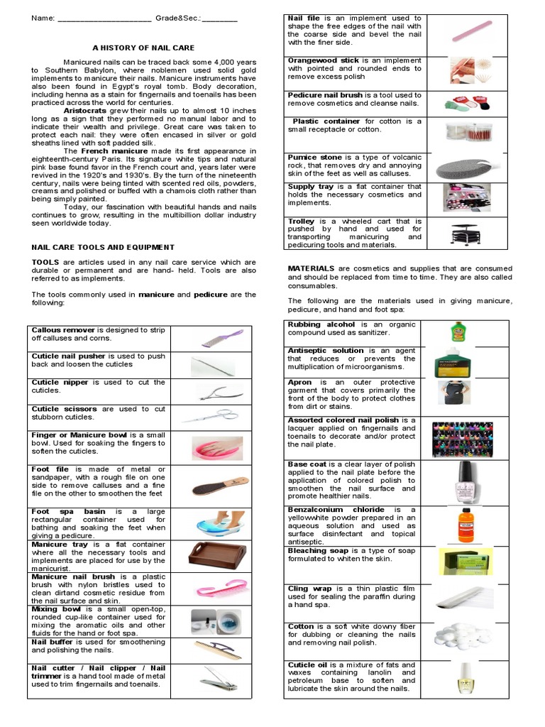 Nail Care Tools and Equipment PDF Nail (Anatomy)