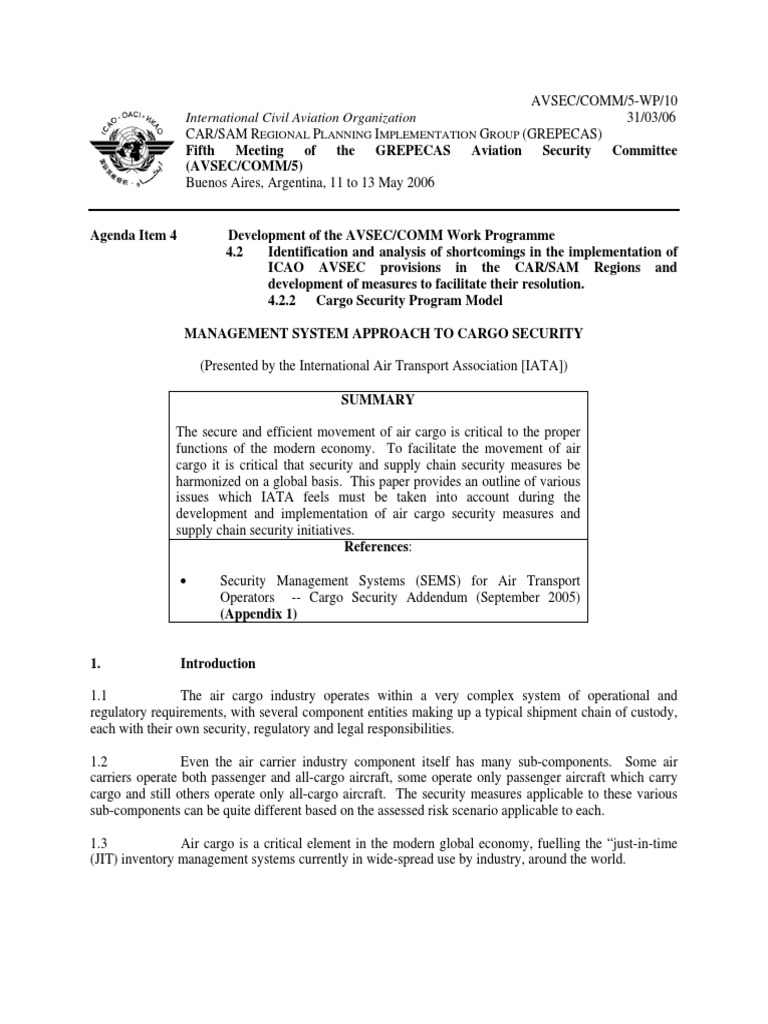 Management System Approach To Cargo Security Pdf Cargo Transport