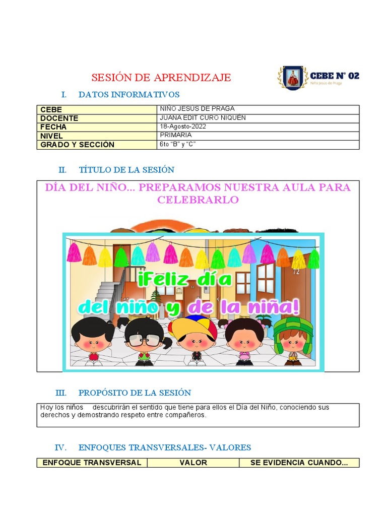 Celebración del Día del Niño en Aula | PDF | Salón de clases | Aprendizaje