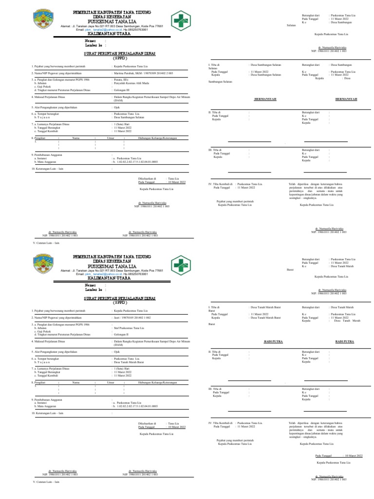 Surat Perintah Perjalanan Dinas Kesehatan | PDF