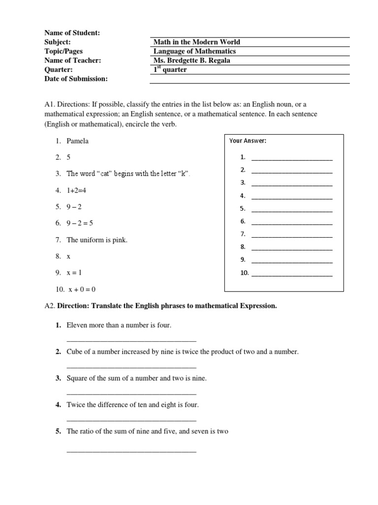 Math Language for Students | PDF | English Language | Sentence ...