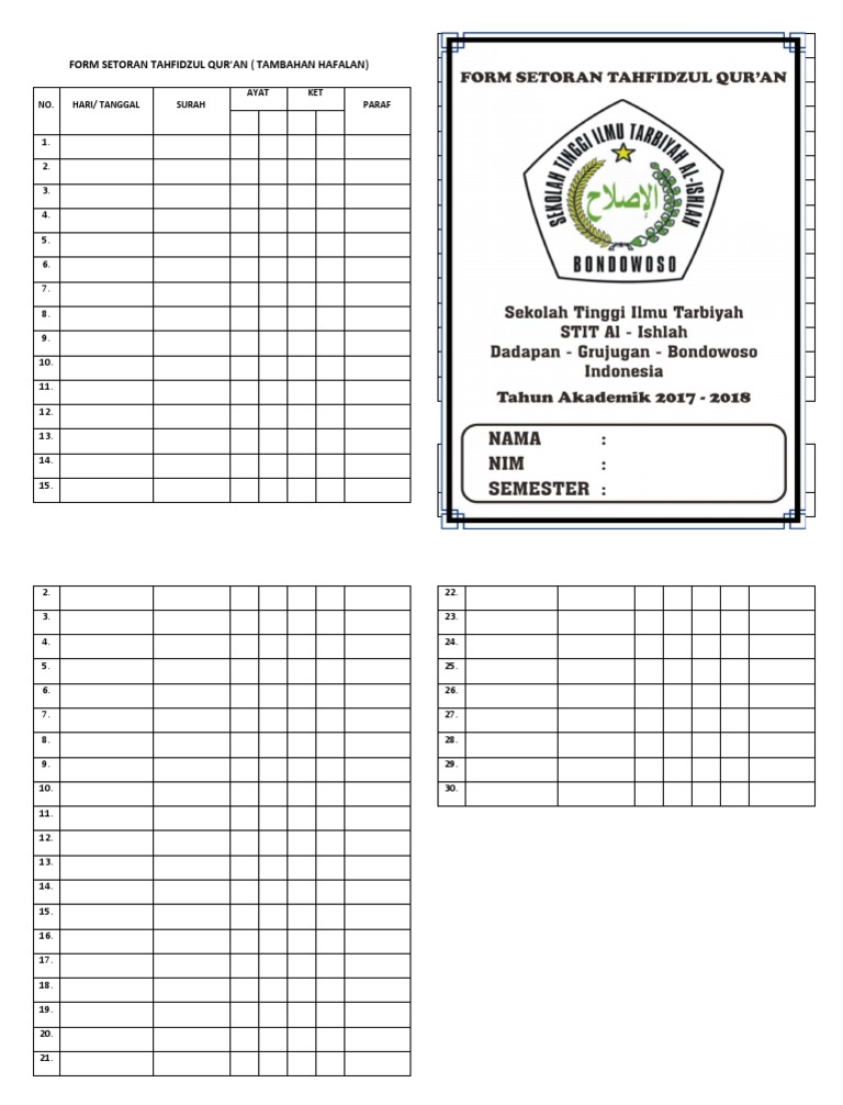 Form Setoran Tahfidzul Quran | PDF