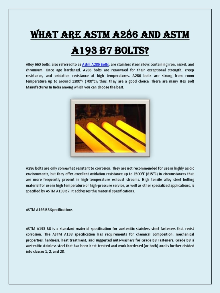 A286 and B7 Bolt Specifications Overview | PDF