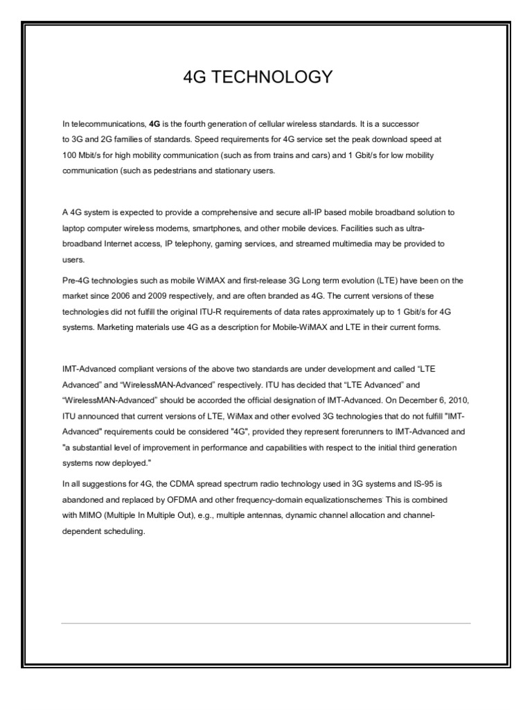 4g Technology Pe MT 1 | PDF | 4 G | Lte Advanced