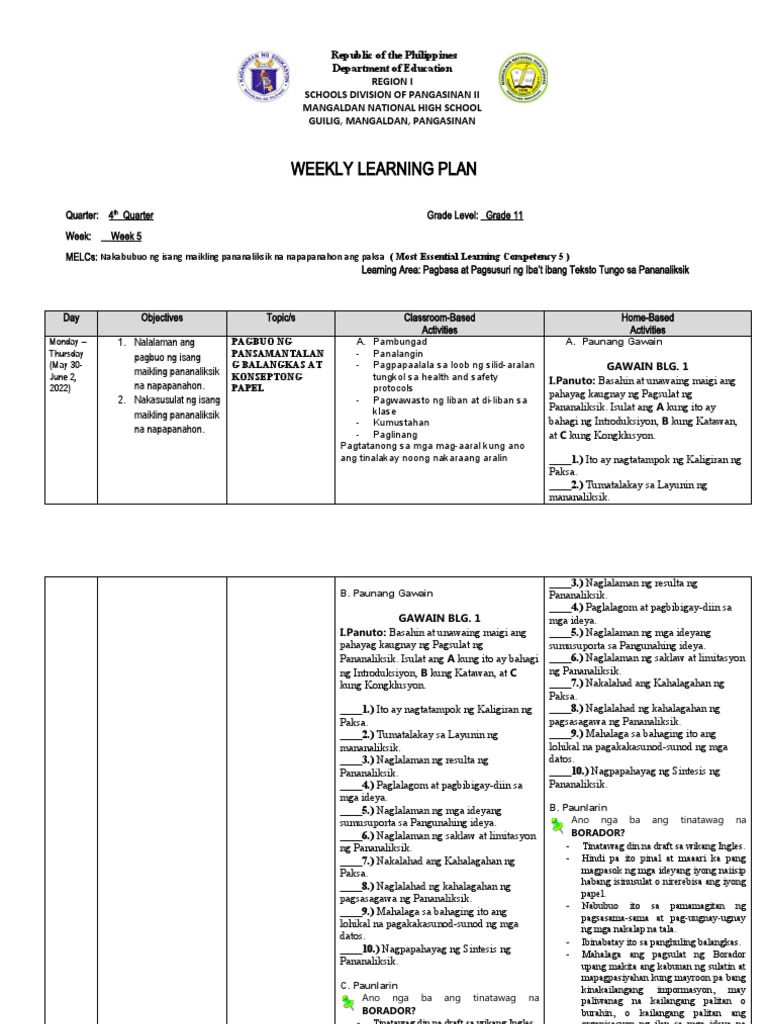 Pagbasa WLP WK 5 | PDF