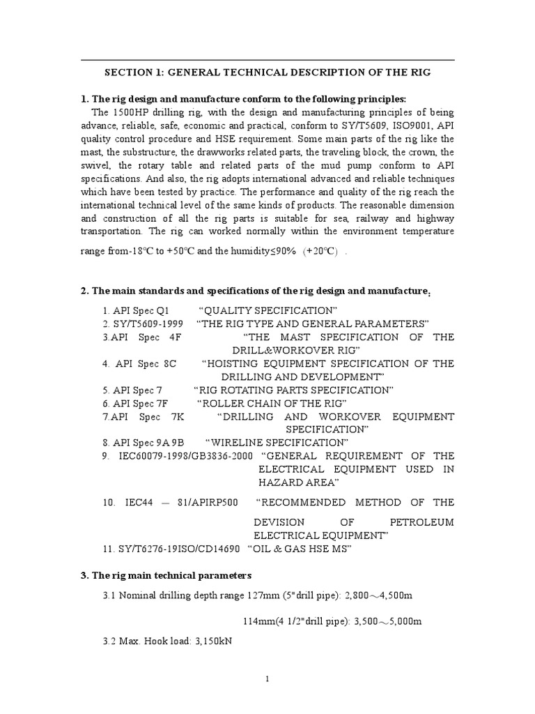 50DB Rig Specification PDF Electric Motor Drilling Rig