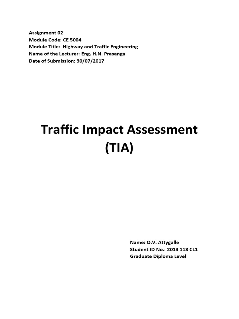 Traffic Impact Assessment for Colombo Apartment | PDF | Road | Traffic