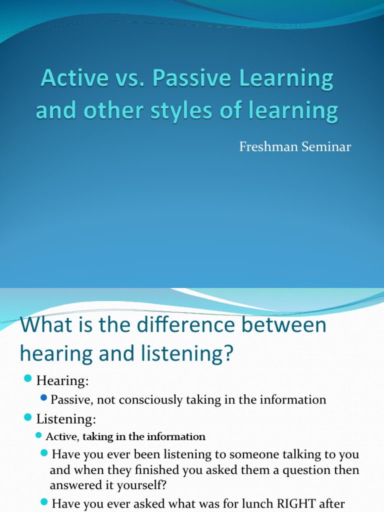 Active and Passive Learning PDF Learning Cognition