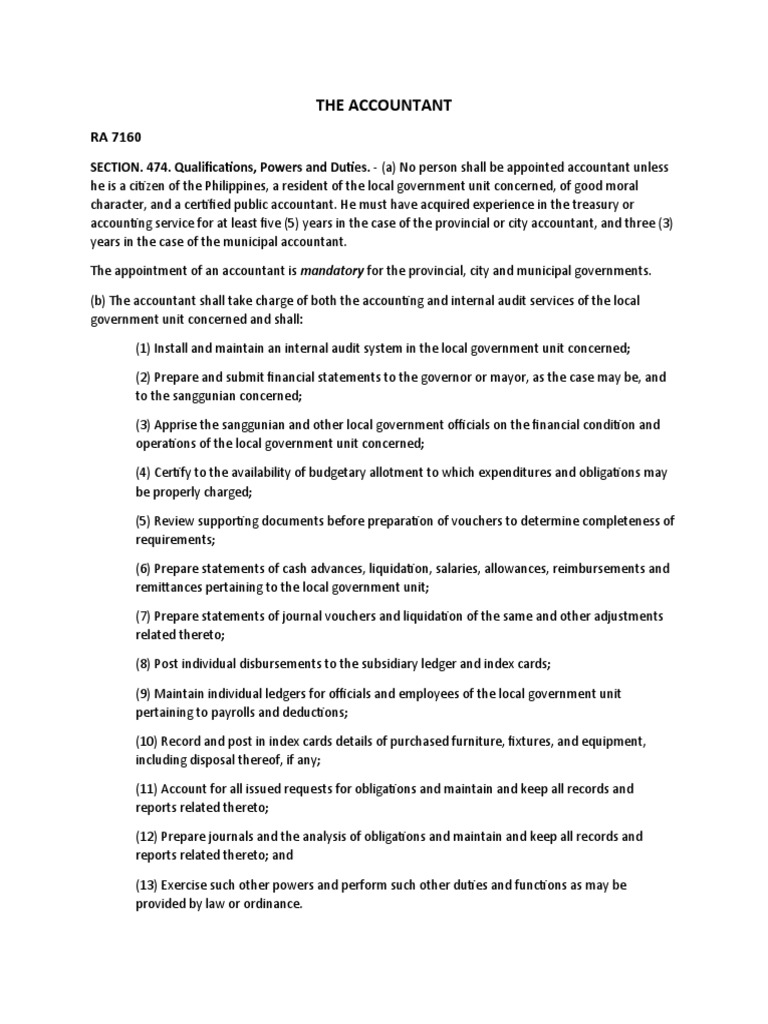 Office of The Municipal Accountant PDF Accountant Local Government