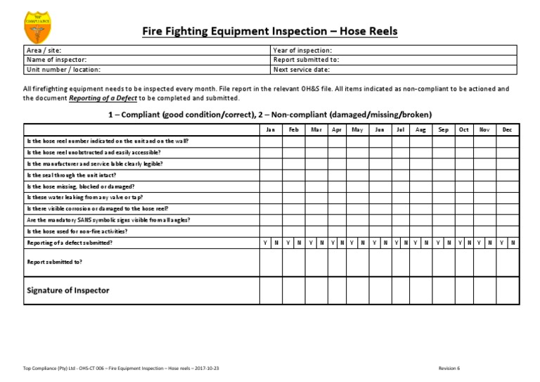 Fire Hose Reel Inspection Checklist | PDF