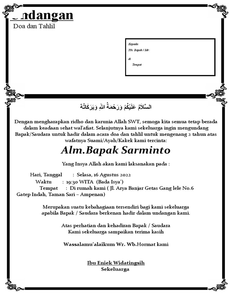 Undangan Tahlil | PDF