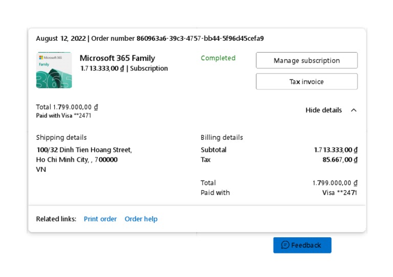 Microsoft account Order history PDF