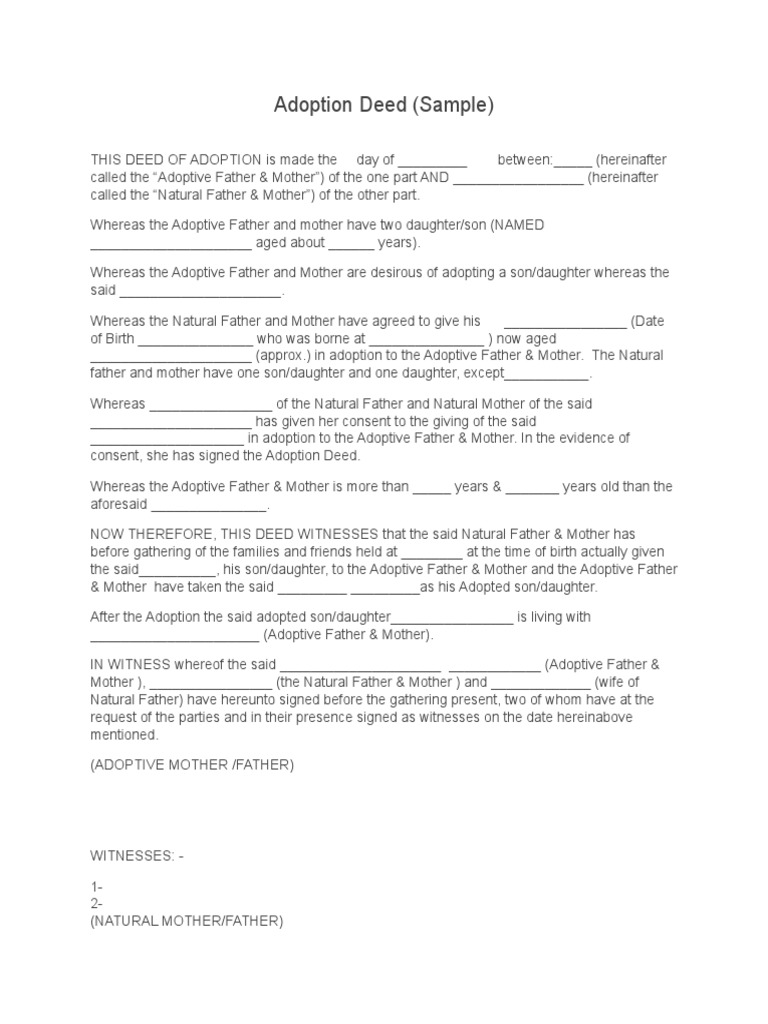 Adoption Deed Format In English – IIAM