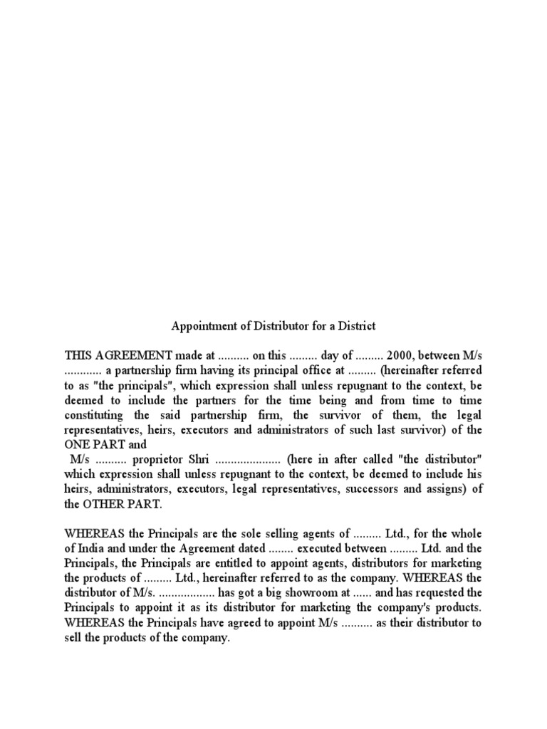 Distributor Appointment Agreement | PDF | Insurance | Stocks