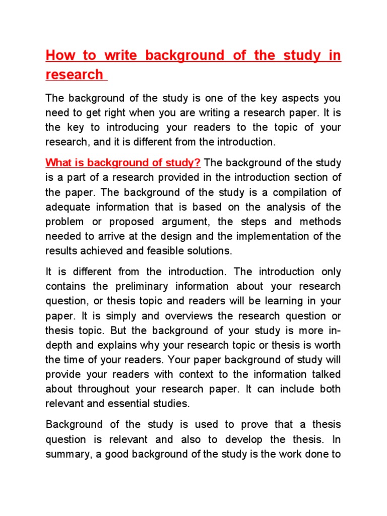 how to write background of the study in research pdf