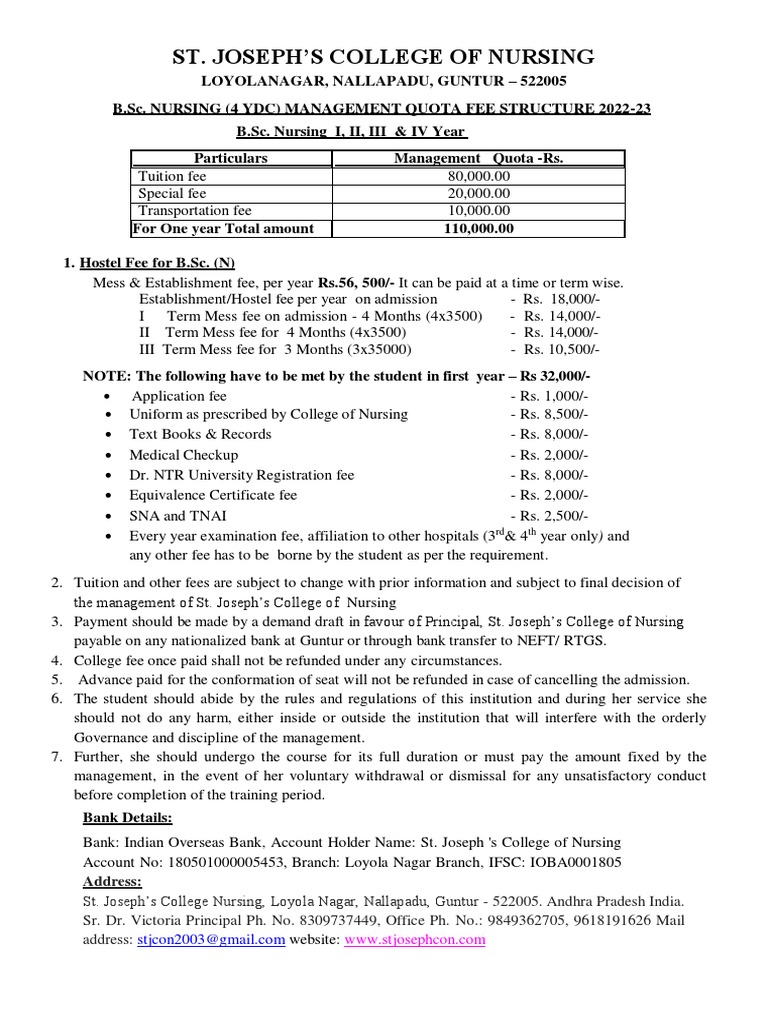 B.Sc Nursing Management Quota Fees 2022-23 | PDF | Nursing | Banks