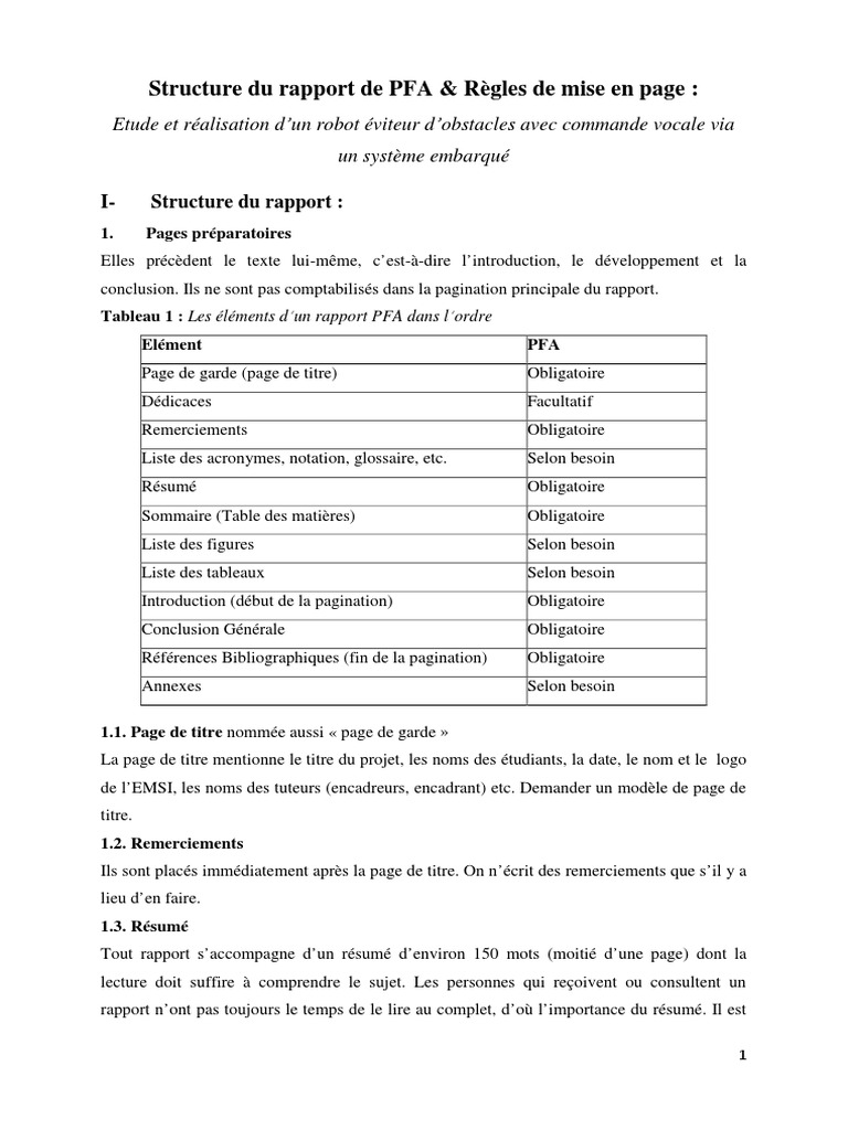 Structure du Rapport PFA et Mise en Page | PDF