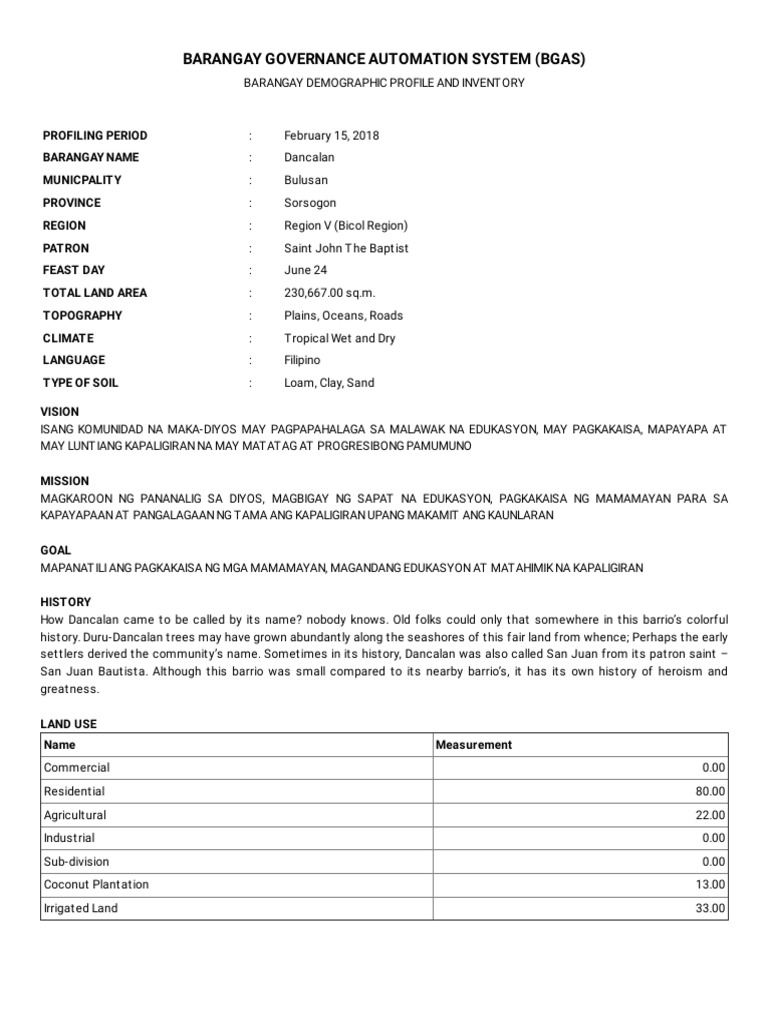 Dancalan Barangay Profile Overview | PDF
