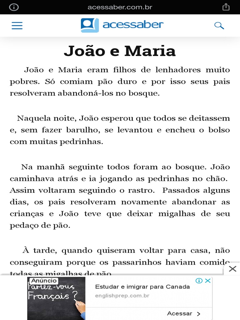 Interpretação de Texto João e Maria - 5º Ano - A | PDF