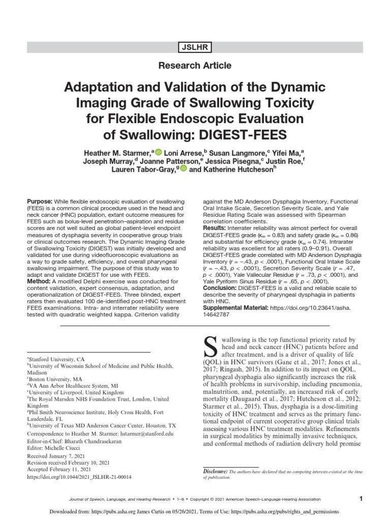 Grade of Swallowing Toxicity For FEES | PDF | Medical Specialties ...